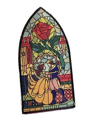 Beauty Beast Lapel Pin Stained Glass Window Rose Belle Princess Badge Brooch Pin